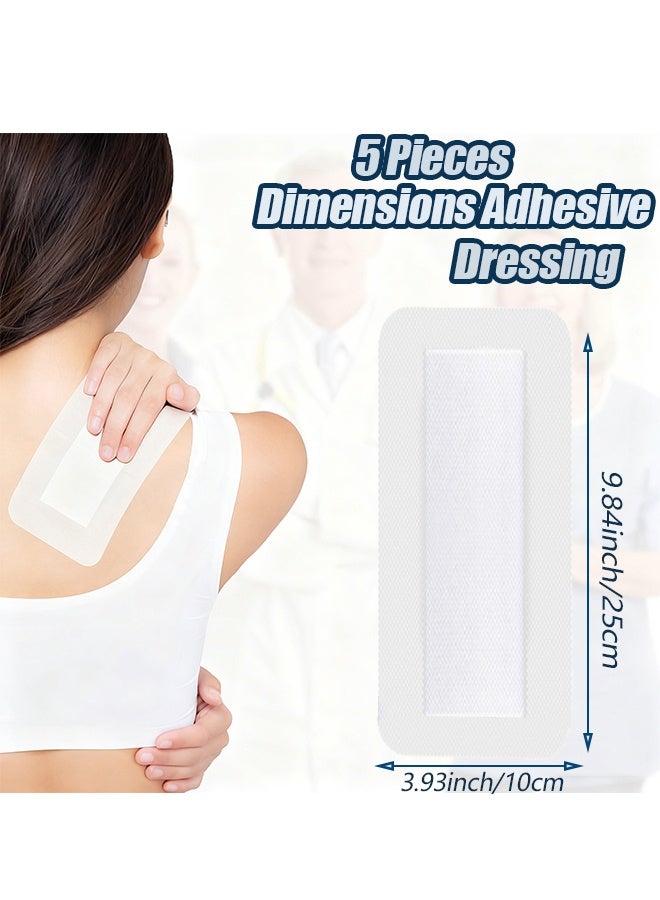 5 Pcs Large Non-Woven Adhesive Wound Dressing, 9.84"x3.93" Breathable Hypoallergenic Non-Stick Pad Bandages for Post-Surgical, Sports Injuries & Skin Healing - Image 2