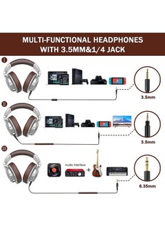 OneOdio OneOdio A71 Hi-Res Studio Recording Headphones - Wired Over Ear Headphones with SharePort, Professional Monitoring & Mixing Foldable Headphones with Stereo Sound (Silver)  - Image 3