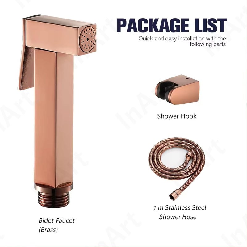 inart InArt Health Faucet for Bathroom Premium Jet Spray with Hose and Holder Superior Low Water Pressure Performance Easy Grip Design Durable Brass Material Rose Gold Color - Image 2