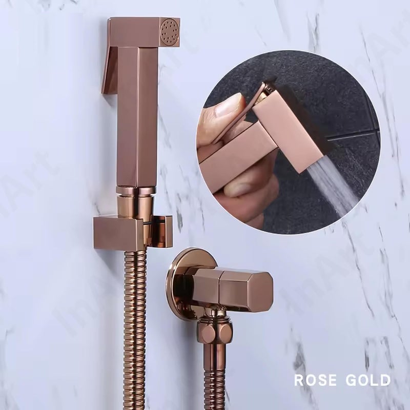 inart InArt Health Faucet for Bathroom Premium Jet Spray with Hose and Holder Superior Low Water Pressure Performance Easy Grip Design Durable Brass Material Rose Gold Color - Image 4