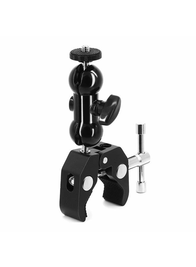 SLOW DOLPHIN Camera Clamp Mount Monitor Mount Bracket Super Clamp w/1/4 and 3/8 Thread with Cool Double Ballhead Arm Adapter Bottom Clamp for for DSLR Camera/Field Monitor/LED - Image 1