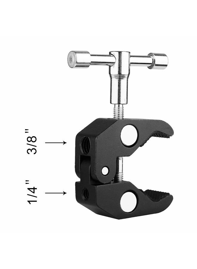 SLOW DOLPHIN Camera Clamp Mount Monitor Mount Bracket Super Clamp w/1/4 and 3/8 Thread with Cool Double Ballhead Arm Adapter Bottom Clamp for for DSLR Camera/Field Monitor/LED - Image 5