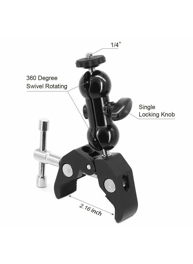 SLOW DOLPHIN Camera Clamp Mount Monitor Mount Bracket Super Clamp w/1/4 and 3/8 Thread with Cool Double Ballhead Arm Adapter Bottom Clamp for for DSLR Camera/Field Monitor/LED - Image 3