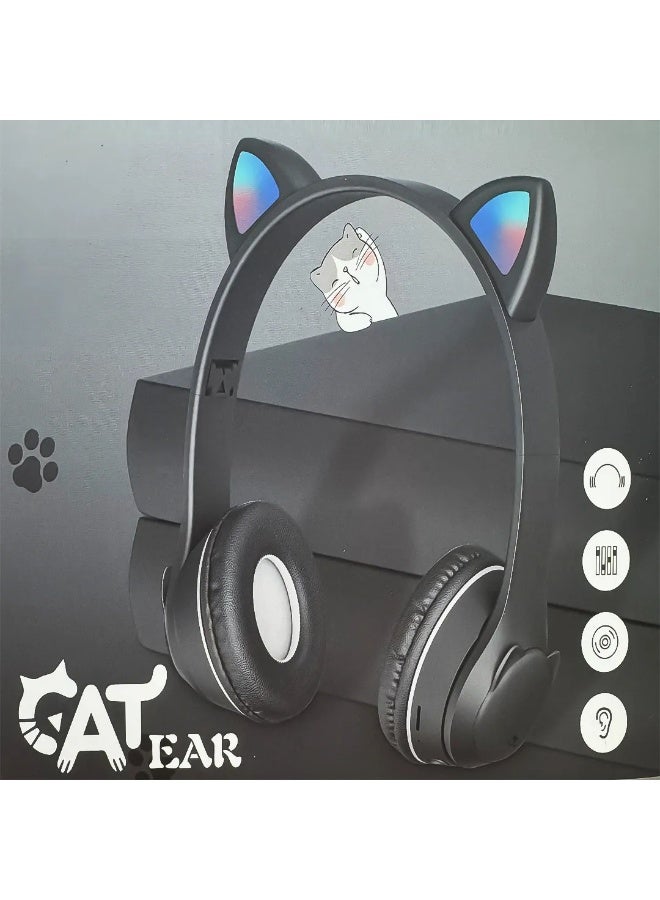 Cat Ear Kids Headphones, Bluetooth 5.0 Wireless Kids Gaming Headset with Microphone, LED Light, HIFI Stereo Sound, Comfortable On-Ear Design, Long Battery Life - Image 1