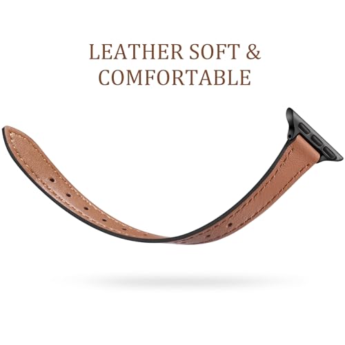 Charlam Compatible with Apple Watch Bands for Women 41mm 40mm 38mm 42mm 44mm 45mm 46mm,Top Grain Soft Leather Bands for Slim Wristband for iWatch SE, iWatch Series 11 10 9 8 7 6 5 4 3 2 1 Ultra,Brown - Image 3