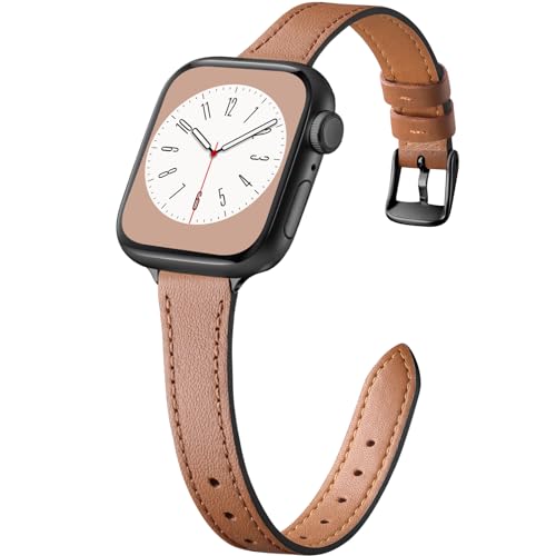 Charlam Compatible with Apple Watch Bands for Women 41mm 40mm 38mm 42mm 44mm 45mm 46mm,Top Grain Soft Leather Bands for Slim Wristband for iWatch SE, iWatch Series 11 10 9 8 7 6 5 4 3 2 1 Ultra,Brown - Image 1