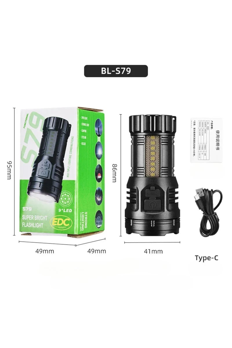 COB 2000LM Mini 9LED Flashlight Multifunctional Magnetic Strong Light Work Torch Cob Side Light Outd
