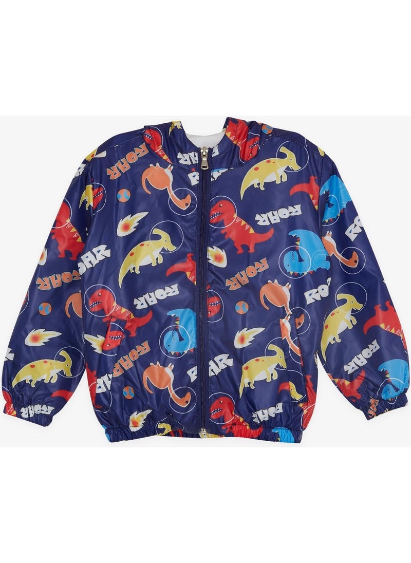Breeze GİRLS & BOYS Boy's Raincoat Roaring Dinosaurs Patterned 1-5 Years, Navy Blue  - Image 1