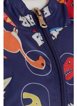 Breeze GİRLS & BOYS Boy's Raincoat Roaring Dinosaurs Patterned 1-5 Years, Navy Blue  - Image 3