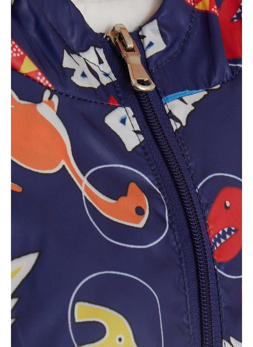 Breeze GİRLS & BOYS Boy's Raincoat Roaring Dinosaurs Patterned 1-5 Years, Navy Blue  - Image 3