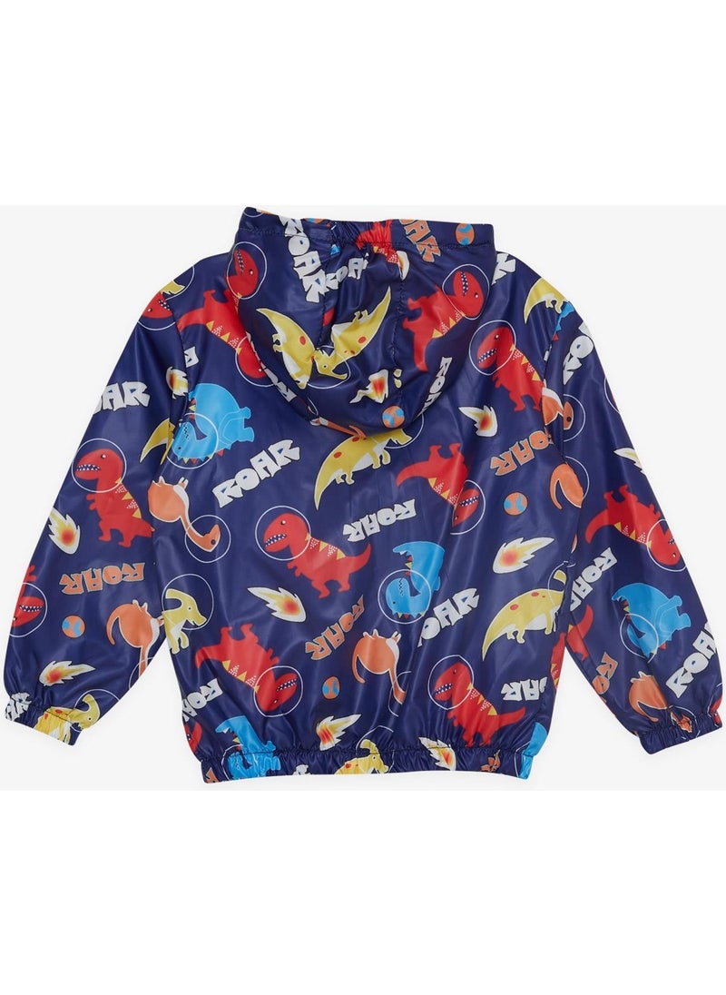 Breeze GİRLS & BOYS Boy's Raincoat Roaring Dinosaurs Patterned 1-5 Years, Navy Blue  - Image 2