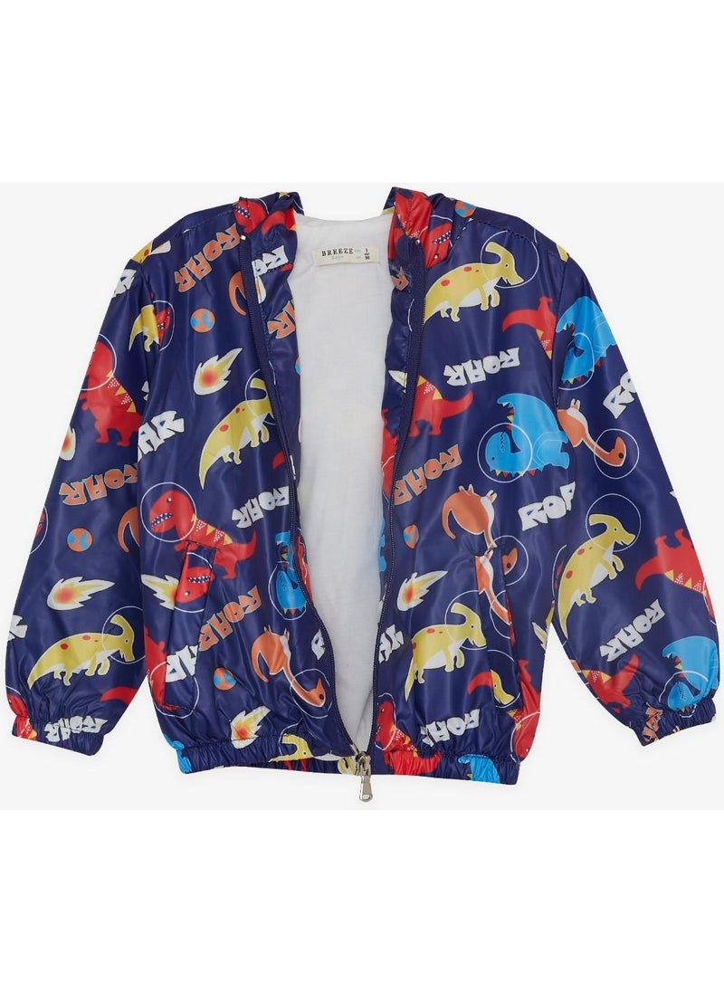 Breeze GİRLS & BOYS Boy's Raincoat Roaring Dinosaurs Patterned 1-5 Years, Navy Blue  - Image 4