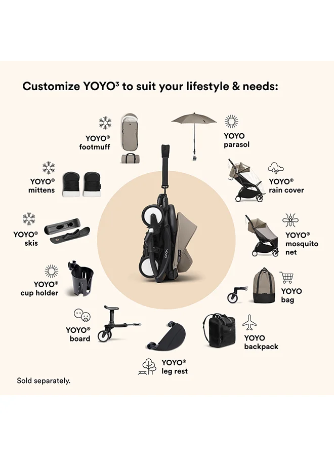STOKKE Stokke YOYO3 Black Frame, Premium Stroller Chassis Compatible with YOYO3 Packs, Lightweight, Travel-Ready, Foldable Design