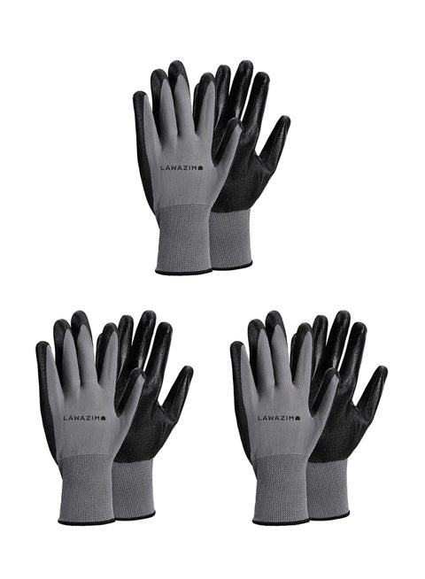 Cotton Working Gloves -3 Pairs Gray- Protective Non-Slip Rubber Grip with Comfortable Fit Knitted Breathable Fabric - Durable Work Gloves for Gardening Repairs Construction and DIY Projects