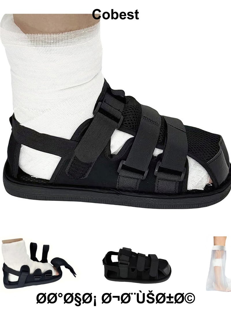 SOLARAE Post Op Shoe for Broken Foot, Adjustable Walking Boots Recovery Cast Shoe Covers, Universal for Both Left and Right Feet, Medical open-toe plaster shoes for Men or Women, M Size - Image 1