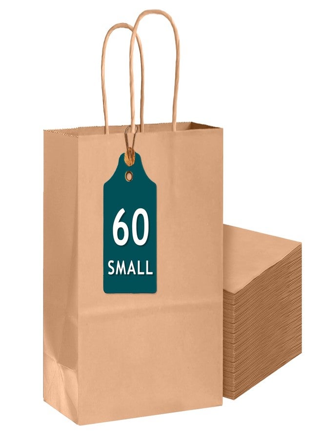 Bakepacker 60-Pack Small Size Gift Paper Bags with Handles Bulk 8.3"x6"x3.15" Brown Party Kraft Shopping Bags - Image 1