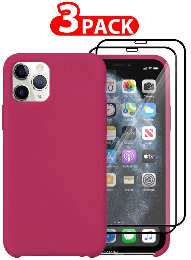 CATANES [for iPhone 11 Pro Max] 3 Pack Silicone Case and 2 3D Screen Protectors Shockproof Protective Case Anti Scratch Smooth Case Cover/Merlot - Image 1