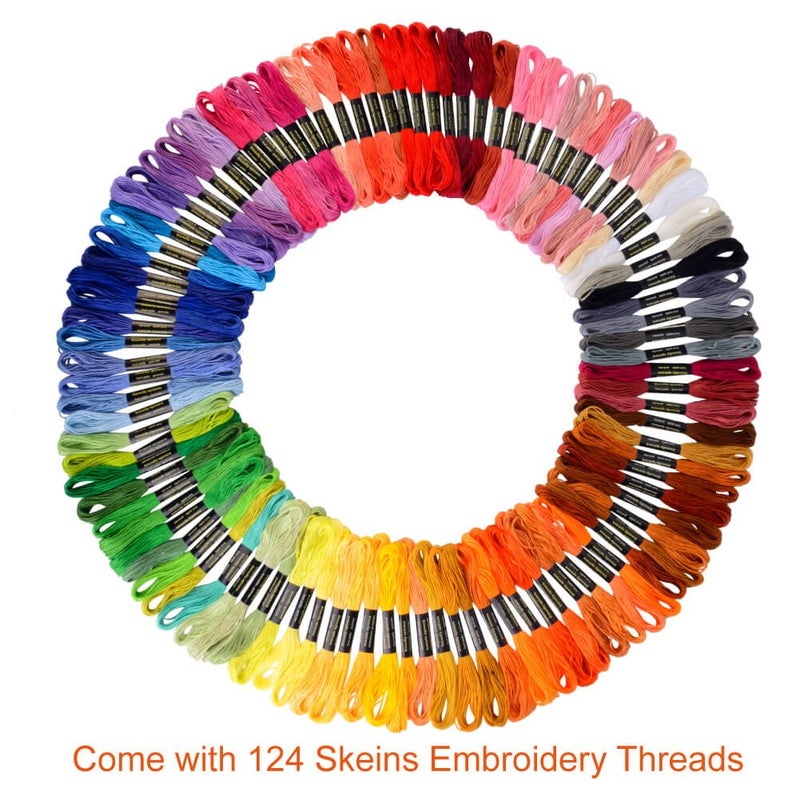Paxcoo 124 Skeins Embroidery Floss Cross Stitch Thread with Needles - Image 1