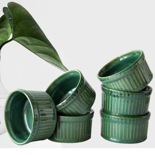 Mirakii Ceramic Green Glossy Ramekin Bowl 150ml Set of 2, Microwave and Dishwasher Safe for Baking and Serving - Image 5