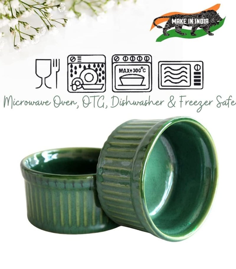 Mirakii Ceramic Green Glossy Ramekin Bowl 150ml Set of 2, Microwave and Dishwasher Safe for Baking and Serving - Image 2