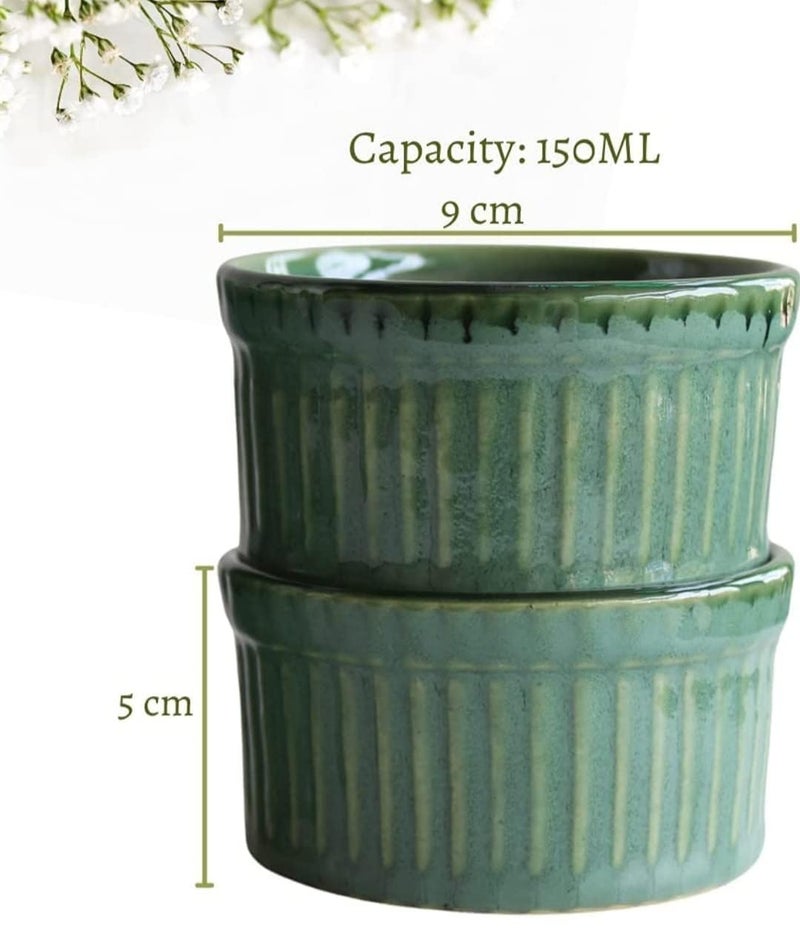 Mirakii Ceramic Green Glossy Ramekin Bowl 150ml Set of 2, Microwave and Dishwasher Safe for Baking and Serving - Image 3