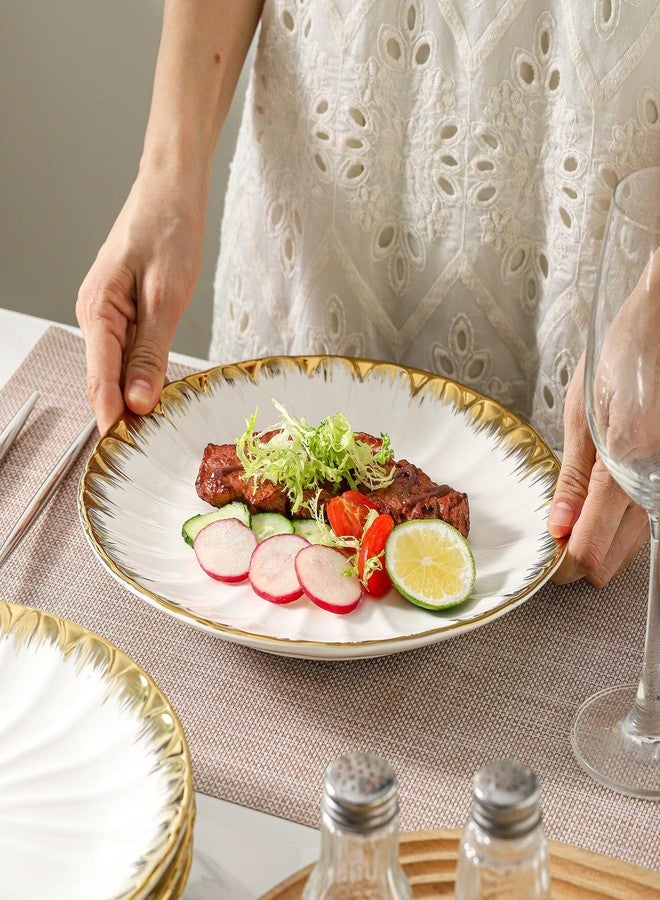 أطباق عشاء، طقم أطباق عشاء سيراميك مكون من 4 قطع، طبق عشاء أبيض بحافة ذهبية، طقم أطباق عشاء مقاس 10 بوصات للمطبخ، أطباق سلطة مستديرة، طبق حلوى ومقبلات، أطباق تقديم للحفلات - Image 4