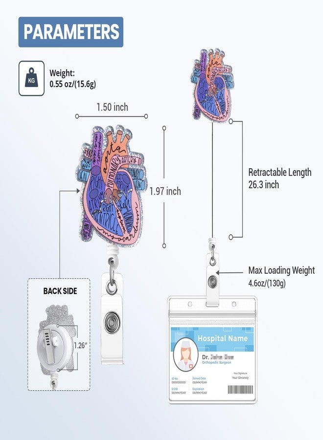 ITOKEY Cardiac Badge Holder Anatomy Funny Nurse Name Tag Holder Heart Retractable Reel ID Card Clip Pediatrics Nursing Badge Clips Medical Assistant for Doctor Student Teacher Office Clinic - Image 3