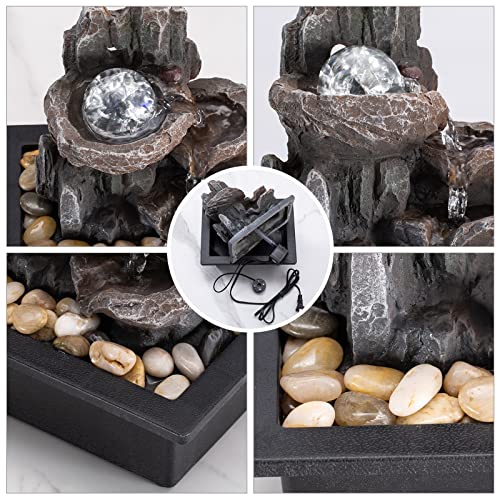 AMOOTEK Tabletop Fountain Rotating Ball Rock Waterfall Fountain Office Tabletop Fountains for Home Office Decor Includes Many Natural River Rocks Decorated with Colorful Lights and Rolling Ball - Image 4