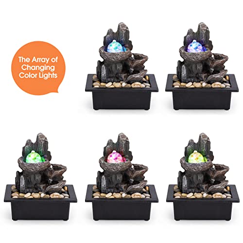 AMOOTEK Tabletop Fountain Rotating Ball Rock Waterfall Fountain Office Tabletop Fountains for Home Office Decor Includes Many Natural River Rocks Decorated with Colorful Lights and Rolling Ball - Image 2