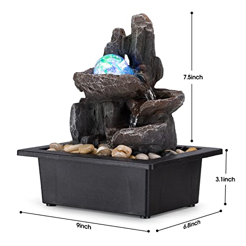 AMOOTEK Tabletop Fountain Rotating Ball Rock Waterfall Fountain Office Tabletop Fountains for Home Office Decor Includes Many Natural River Rocks Decorated with Colorful Lights and Rolling Ball - Image 3
