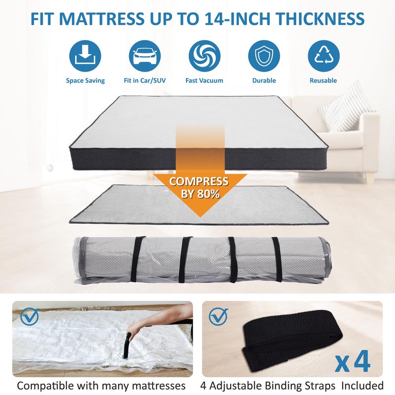 Storage Logic King/Cal-King Foam Mattress Vacuum Bag for Moving, Storage, Vacuum Seal Mattress Bag with Straps - Image 2