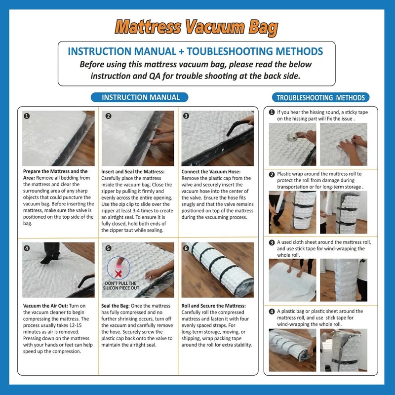 Storage Logic King/Cal-King Foam Mattress Vacuum Bag for Moving, Storage, Vacuum Seal Mattress Bag with Straps - Image 5