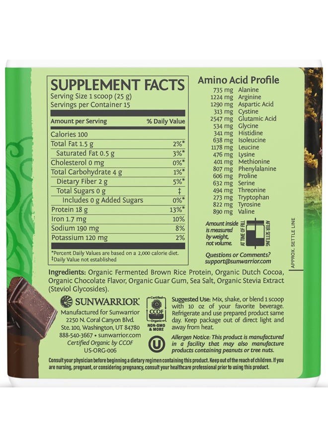Sunwarrior Brown Rice Vegan Protein Powder | Raw Plant Based Protein Powder with Amino Acids Gluten Free Soy Free 0 Added Sugar Low Carb Keto | Chocolate 375 Gram | Classic Protein Powder - Image 2