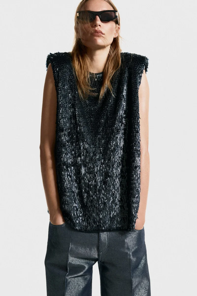 H&M Sequined shoulder-pad top