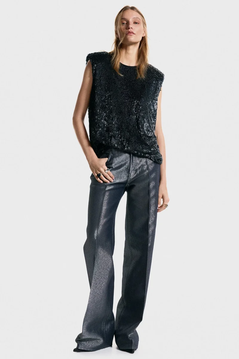 H&M Sequined shoulder-pad top