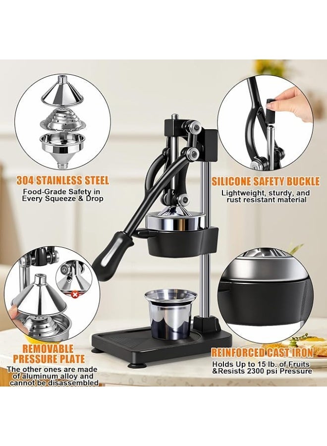 Manual Cast Iron Citrus Juicer,Commercial Hand Press,Heavy Duty Countertop Squeezer for Fresh Orange Lemon Juice,Easy to Use & Clean Professional Manual Metal Hand Citrus Juicer Lemon Squeezer Lime Orange Pomegranate Grapefruit Fresh Healthy Juice Presser Extractor - Image 5