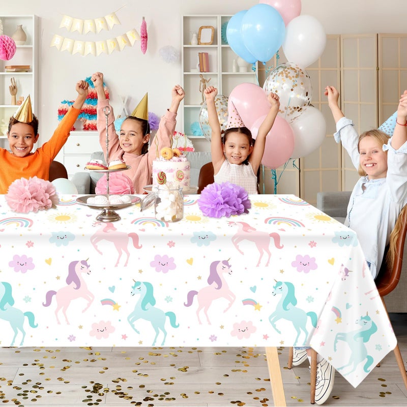 Utolily 3PCS Unicorn Birthday Tablecloths Unicorn and Rainbow Party Decorations for Girls Pastle Unicorn Happy Birthday Disposable Plastic Tablecloths Party Supplies 54x108IN - Image 5