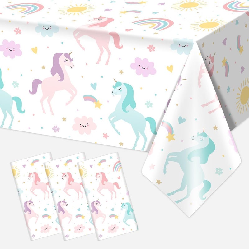 Utolily 3PCS Unicorn Birthday Tablecloths Unicorn and Rainbow Party Decorations for Girls Pastle Unicorn Happy Birthday Disposable Plastic Tablecloths Party Supplies 54x108IN - Image 1