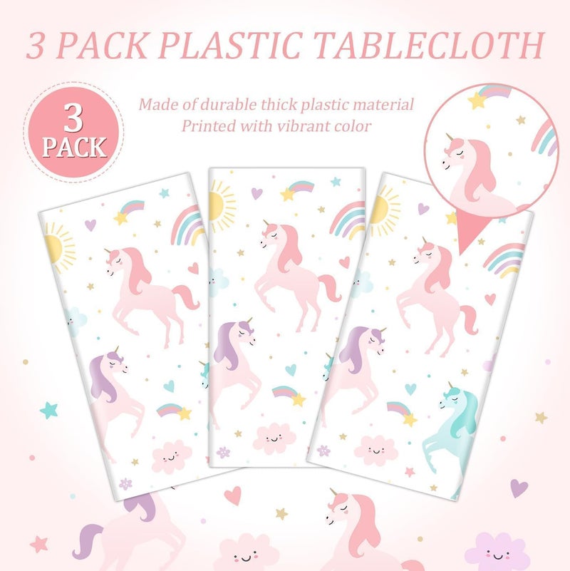 Utolily 3PCS Unicorn Birthday Tablecloths Unicorn and Rainbow Party Decorations for Girls Pastle Unicorn Happy Birthday Disposable Plastic Tablecloths Party Supplies 54x108IN - Image 3