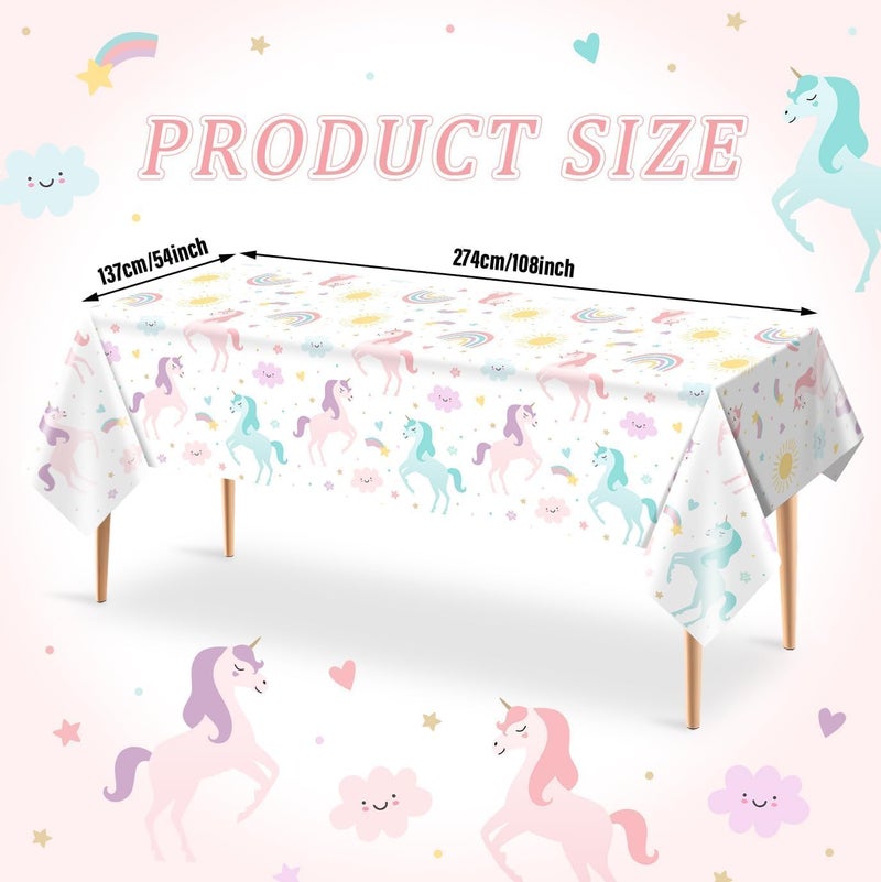 Utolily 3PCS Unicorn Birthday Tablecloths Unicorn and Rainbow Party Decorations for Girls Pastle Unicorn Happy Birthday Disposable Plastic Tablecloths Party Supplies 54x108IN - Image 2