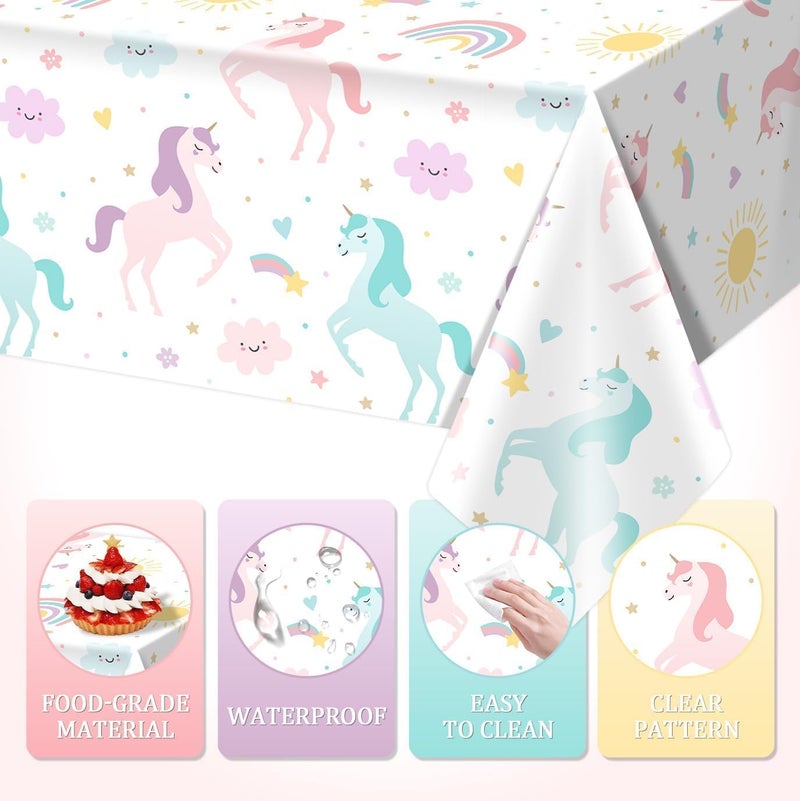 Utolily 3PCS Unicorn Birthday Tablecloths Unicorn and Rainbow Party Decorations for Girls Pastle Unicorn Happy Birthday Disposable Plastic Tablecloths Party Supplies 54x108IN - Image 4