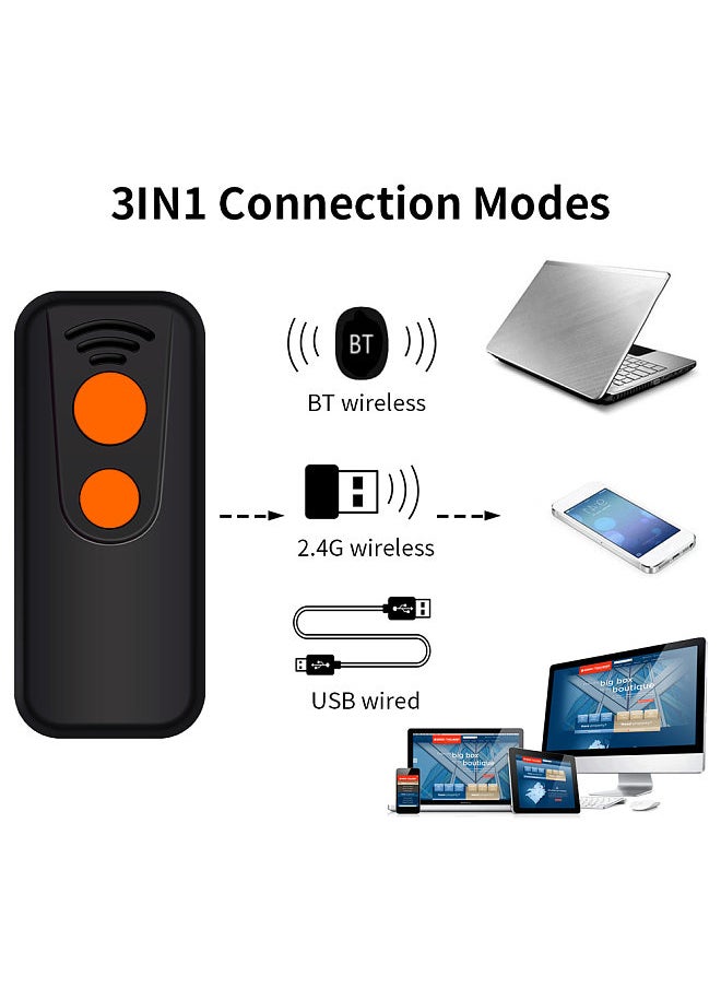 Generic - 2D 1D QR Barcode Scanner 3 in 1 BT & 2.4GHz Wireless & Wired Connection Sound and Vibrator Prompt Support Offline Storage Compatible with Windows Android Linux Mac - Image 1