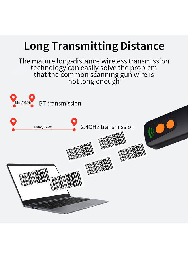 Generic - 2D 1D QR Barcode Scanner 3 in 1 BT & 2.4GHz Wireless & Wired Connection Sound and Vibrator Prompt Support Offline Storage Compatible with Windows Android Linux Mac - Image 1