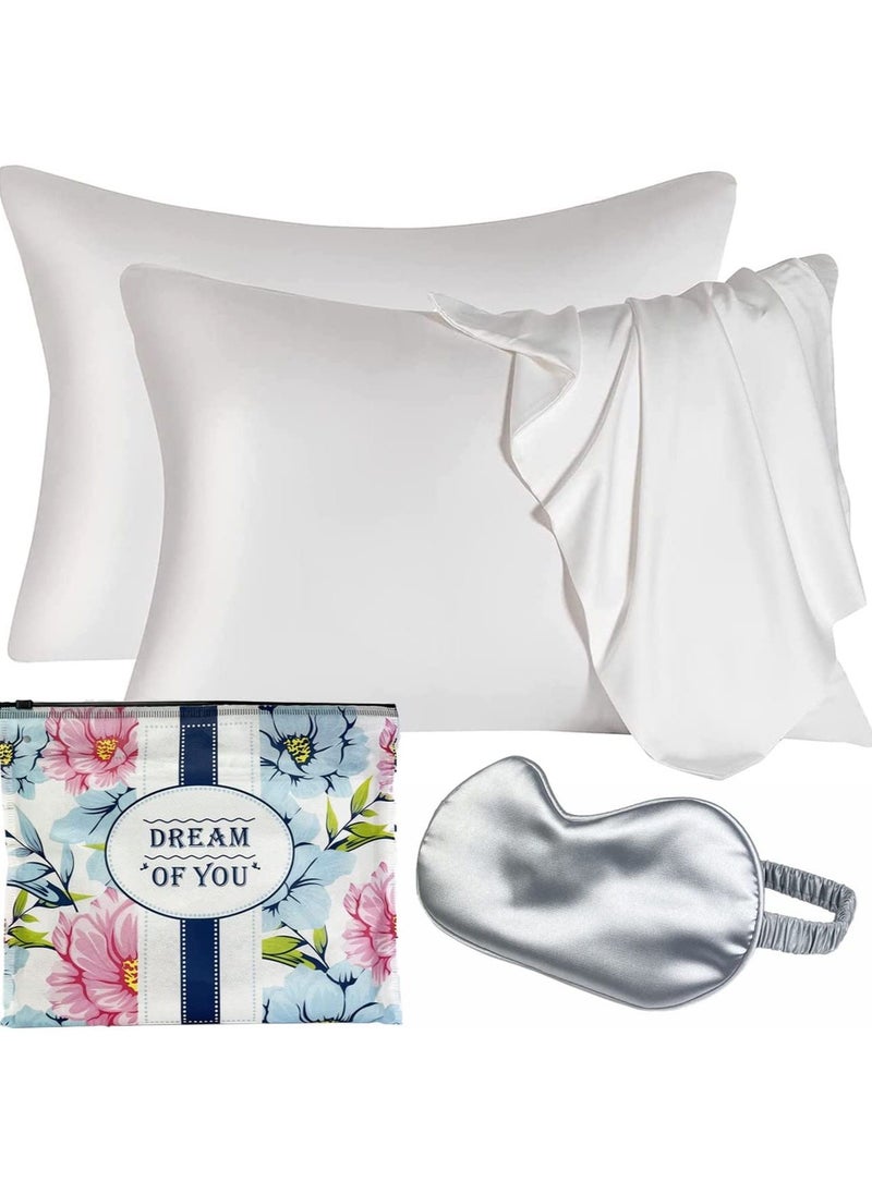 Swift Set of 2 Silk Pillowcase Satin Pillow Used for Hair Beauty and Skin Care Queen Size Satin and Mulberry Silk Soft Breathable Smooth Double Sided Silk Pillow Case with Envelope Closure White 50 75cm  - Image 1