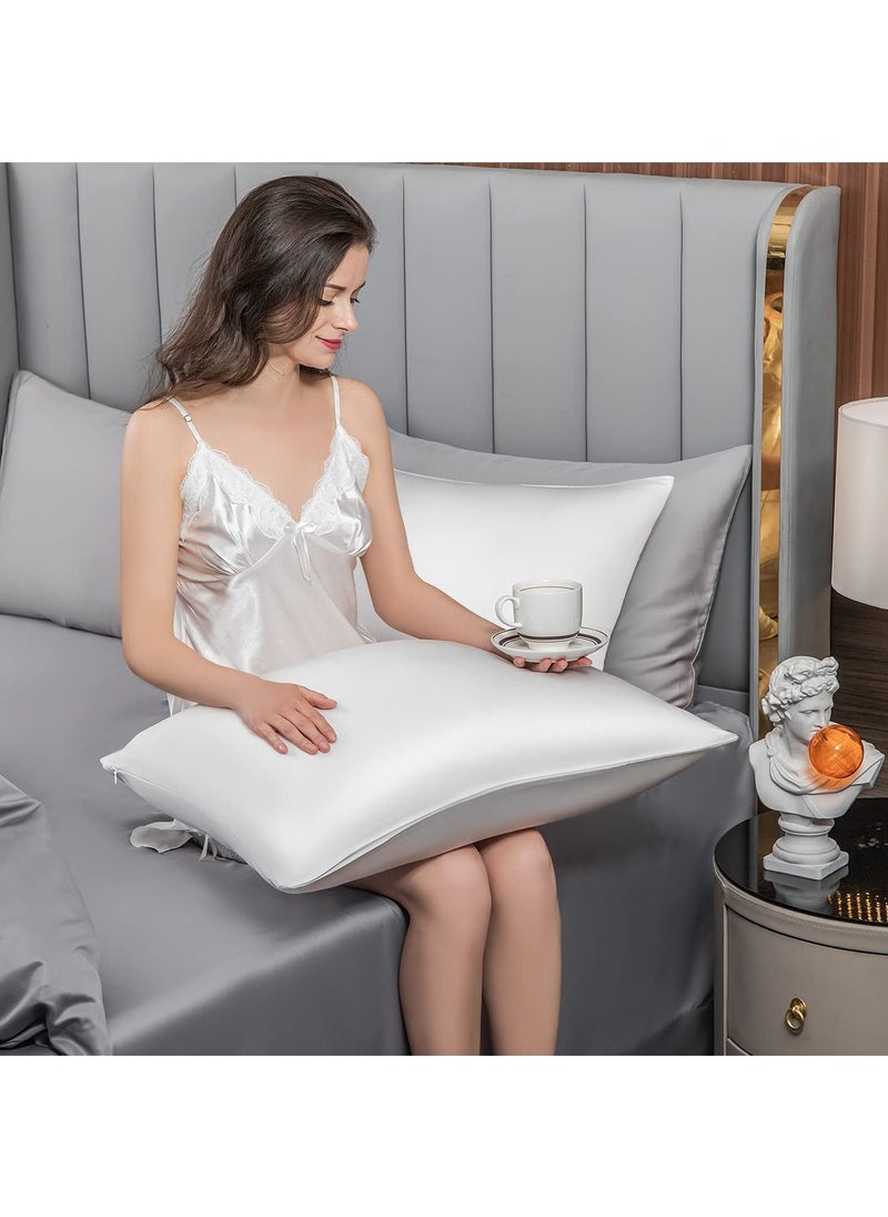 Swift Set of 2 Silk Pillowcase Satin Pillow Used for Hair Beauty and Skin Care Queen Size Satin and Mulberry Silk Soft Breathable Smooth Double Sided Silk Pillow Case with Envelope Closure White 50 75cm  - Image 2