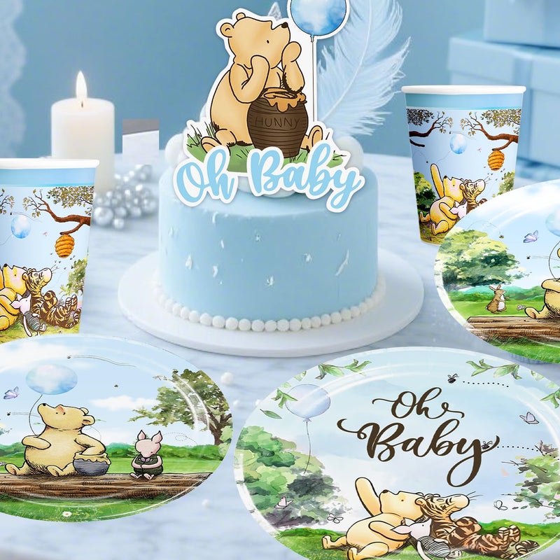cocomigo Classic Bear Baby Shower Decorations Boy, Blue Vintage Bear Baby Boy Shower Decorations Balloons and Baby Boxes, Backdrop, Dinnerware Set, Cake Toppers with Stand, Mom to Be Sash, Baby Shower Decor - Image 5