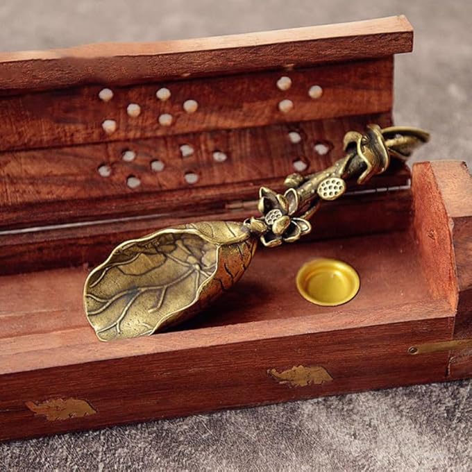 ريحني ملعقة شاي نحاسية ملعقة صغيرة لملفق مطبخ مغرفة صلبة مصنوعة يدويا بطول 12 بوصة - Image 3