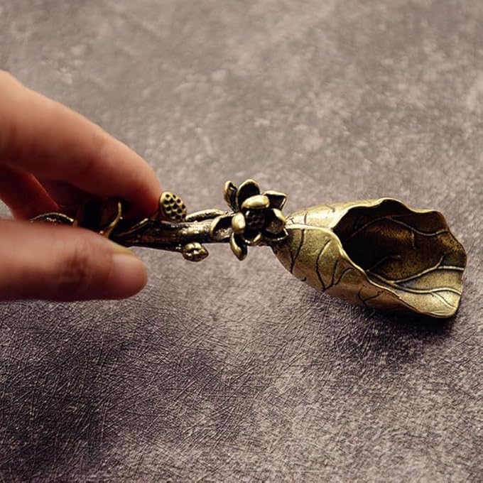 ريحني ملعقة شاي نحاسية ملعقة صغيرة لملفق مطبخ مغرفة صلبة مصنوعة يدويا بطول 12 بوصة - Image 4