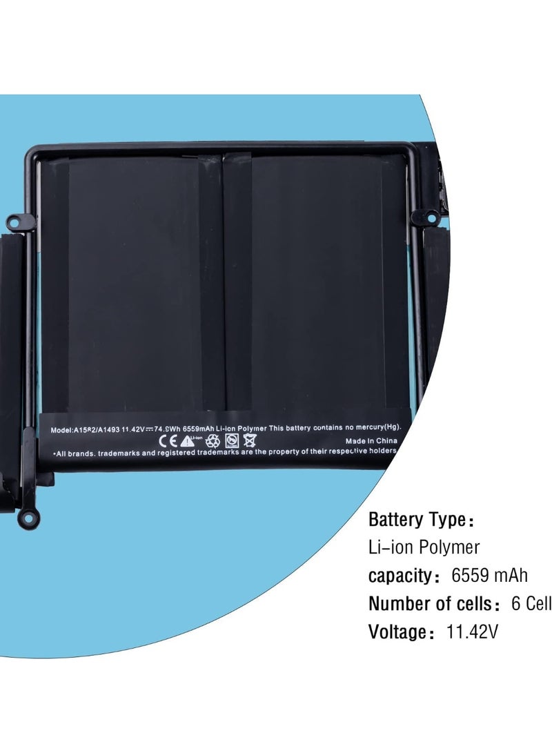 Terabyte بطارية A1582 A1502 لجهاز ماك بوك برو ريتينا 13 بوصة أواخر 2013 منتصف 2014 أوائل 2015، تناسب A1493 [لي-بوليمر 11.42V74.9WH 6559mAh] - Image 3