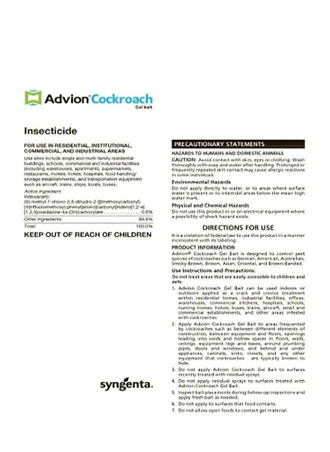 syngenta - Advion Cockroach Gel Bait 2 X 30g German Roach Insect Pest Control, Indoor and Outdoor Use, Roach Killer Gel for American, German and Other Major Cockroach Species - Image 1